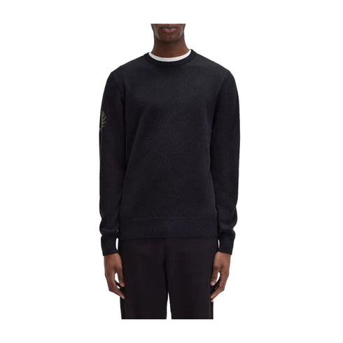 FRED PERRY Pullover Maglia Uomo logo sulla manica Nero verde - Francavilla Moda